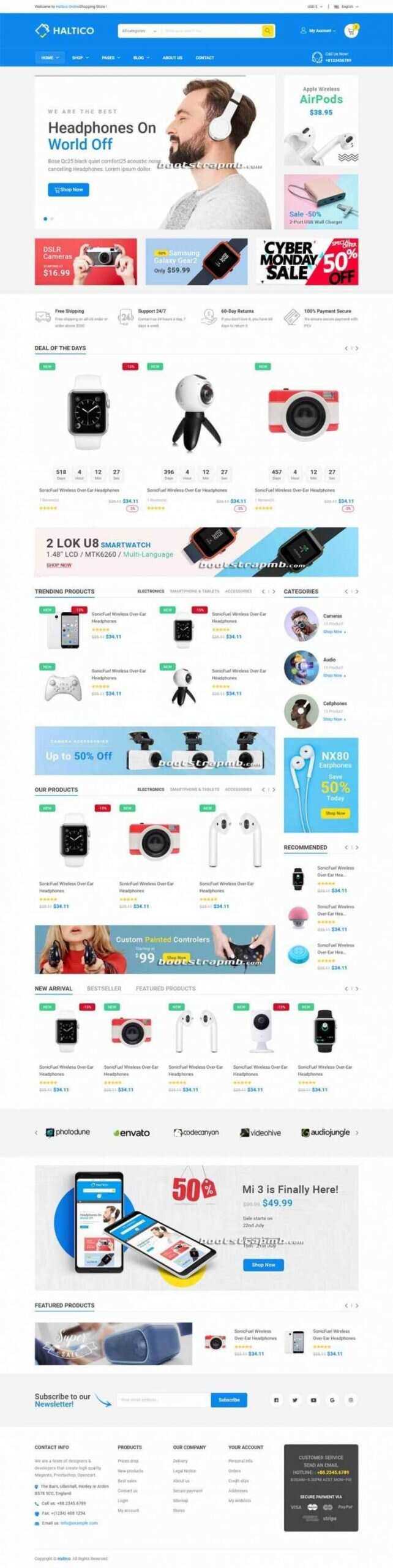 蓝色Bootstrap4大型响应式数码产品设备商城 - 项目资源网 - 项目资源网
