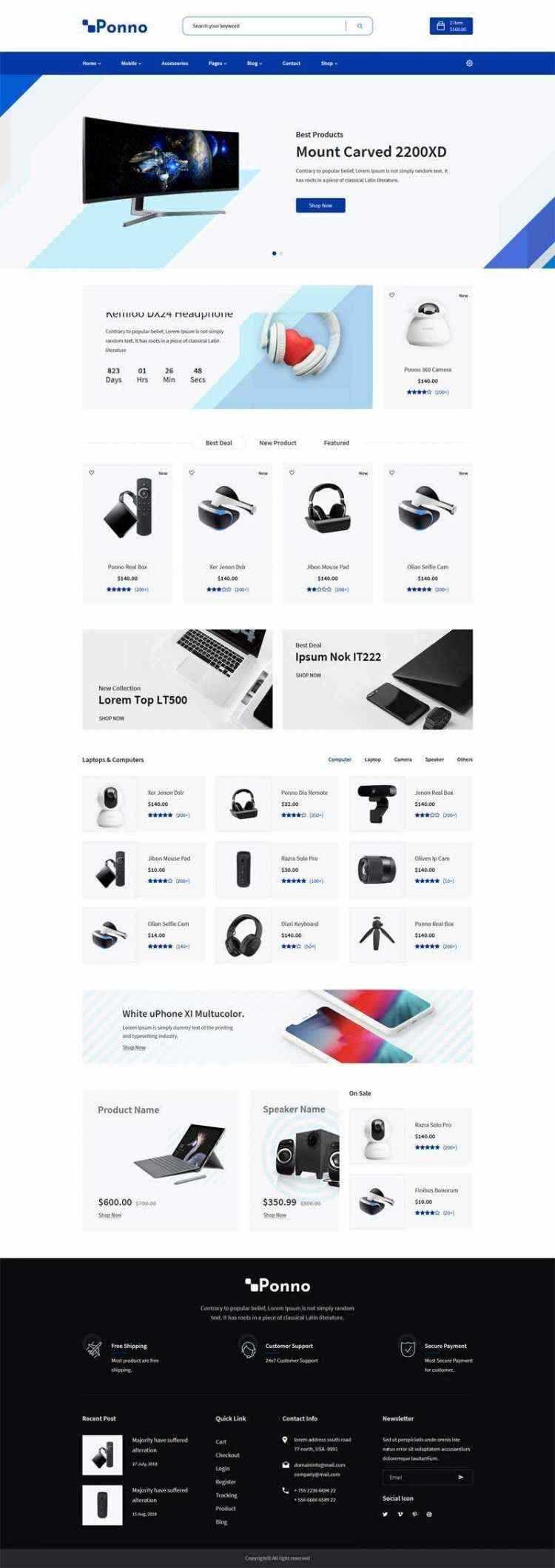 蓝色Bootstrap响应式数码电子产品销售商城 - 项目资源网 - 项目资源网