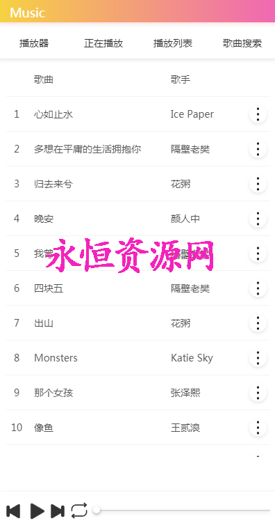 美化版音乐网站源码 - 项目资源网 - 项目资源网