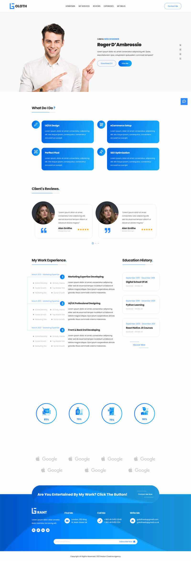 bootstrap多功能响应式个人简历单页html模板 - 项目资源网 - 项目资源网