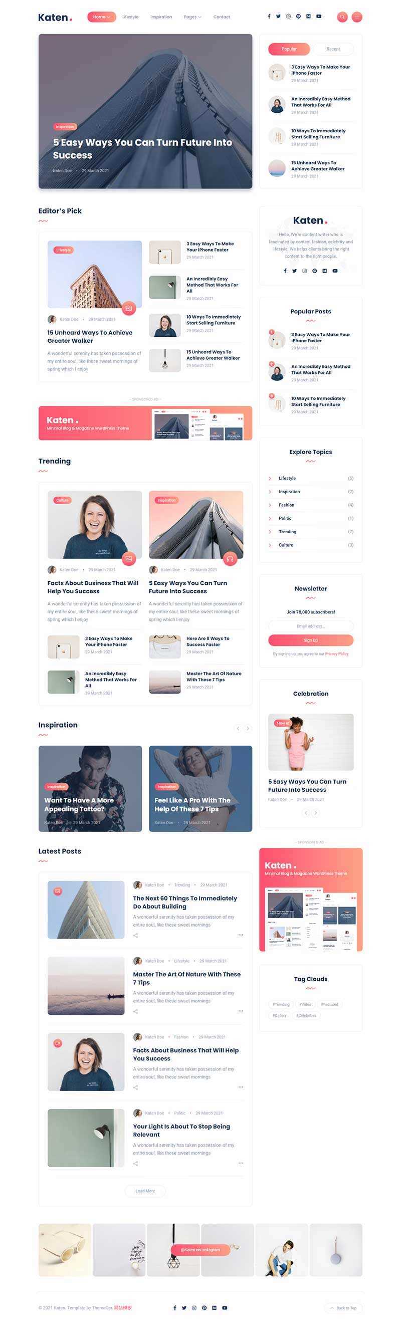 bootstrap响应式博客和杂志HTML模板 - 项目资源网 - 项目资源网