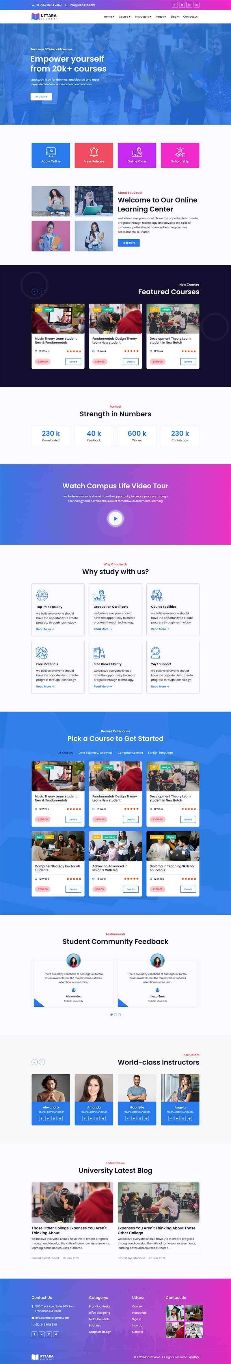 bootstrap响应式大学在线课程网站HTML模板 - 项目资源网 - 项目资源网