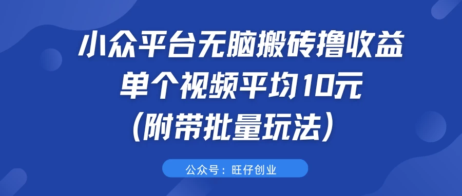 小众平台无脑搬砖撸收益，单个视频平均10元 (附带批量玩法） - 项目资源网 - 项目资源网