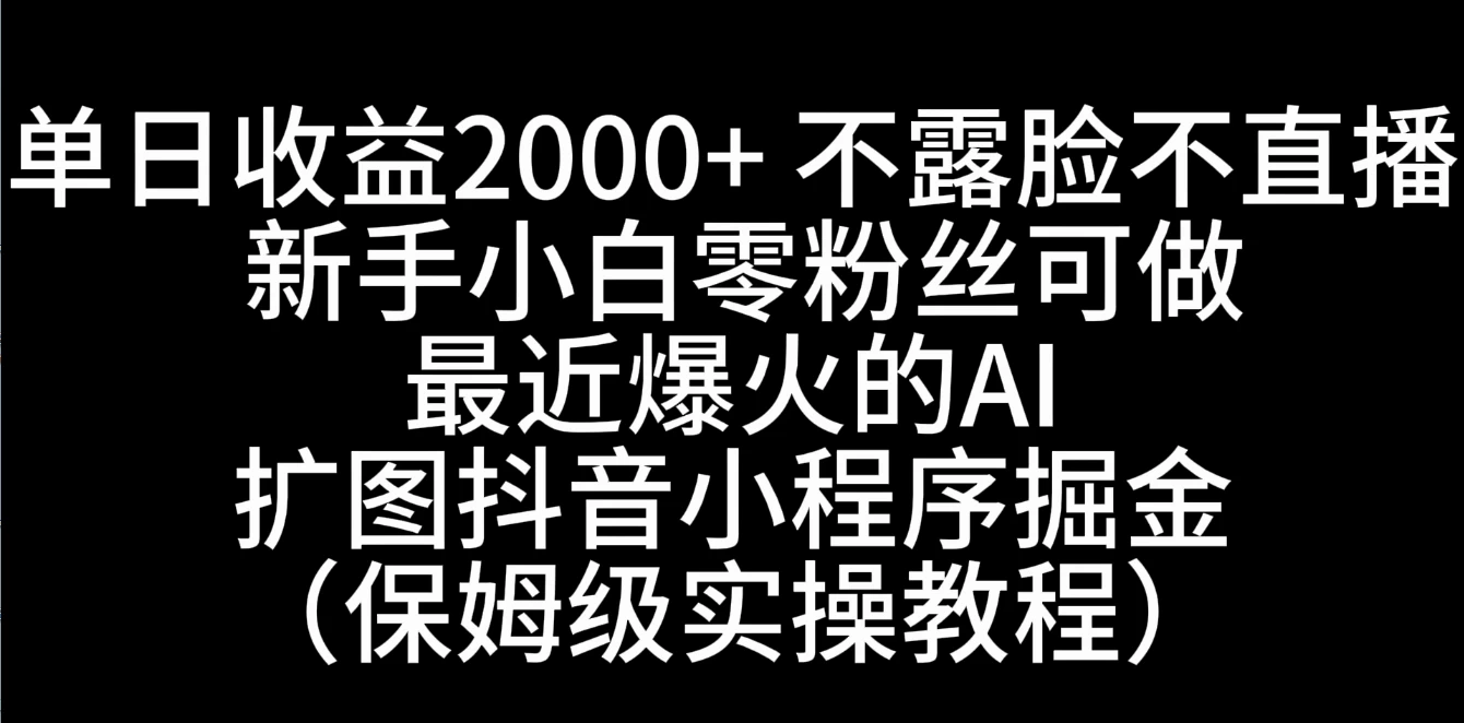 单日收益2000+，不露脸，不直播，新手小白零粉丝可操作最近爆火的AI扩图抖音小程序掘金（保姆级实操教程） - 项目资源网 - 项目资源网