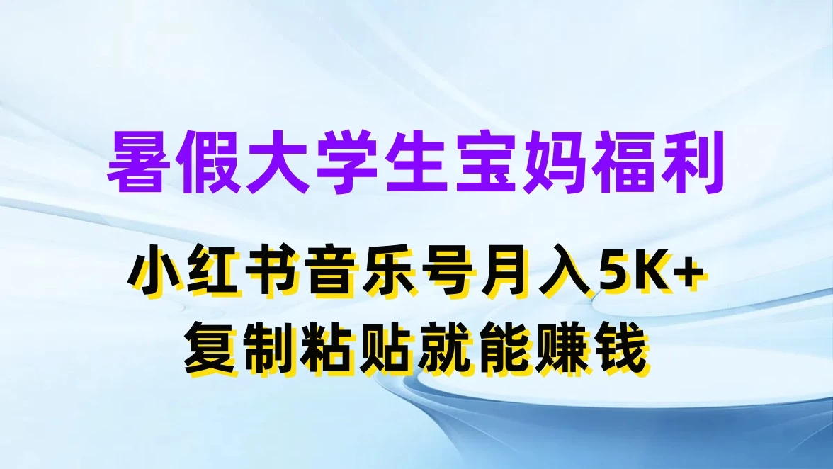 暑假大学生宝妈福利，小红书音乐号月入5K+，简单复制粘贴就能赚收益 - 项目资源网 - 项目资源网
