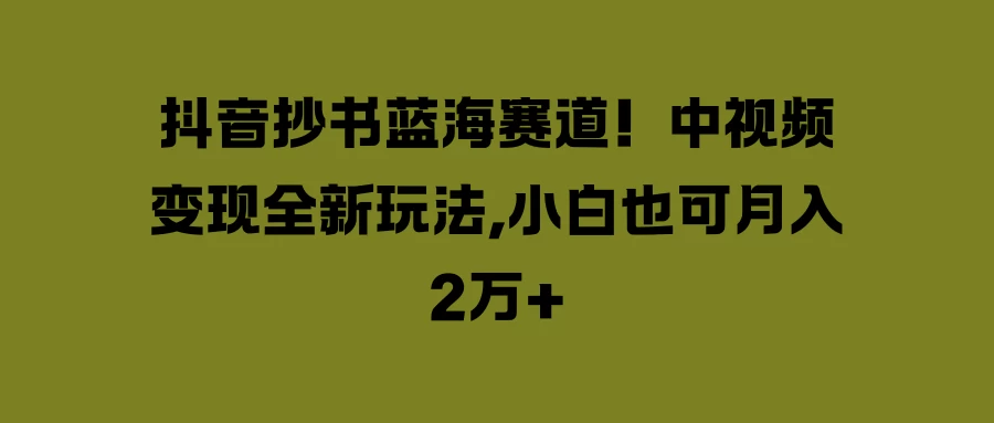 抖音抄书蓝海赛道！中视频变现全新玩法，小白也可月入2万+ - 项目资源网 - 项目资源网