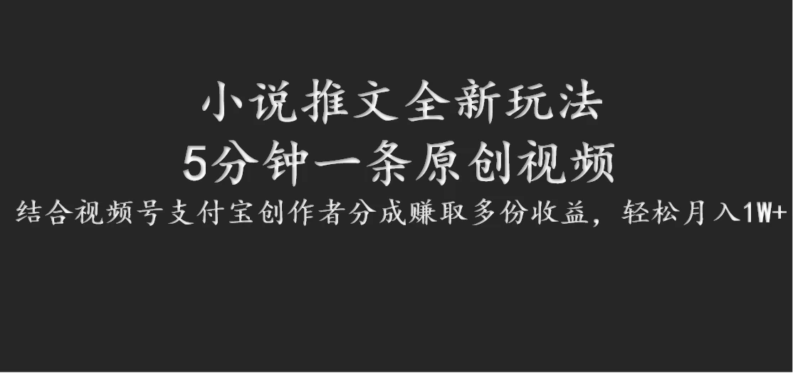 小说推文全新玩法，5分钟一条原创视频，结合视频号支付宝创作者分成赚取多份收益，轻松月入1W+ - 项目资源网 - 项目资源网