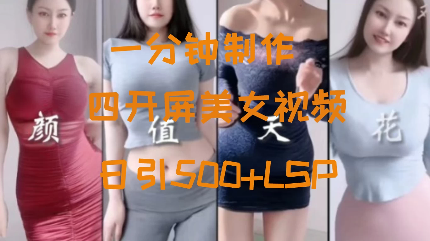 S粉新玩法，流量爆炸，美女视频四开屏，日引500+ - 项目资源网 - 项目资源网