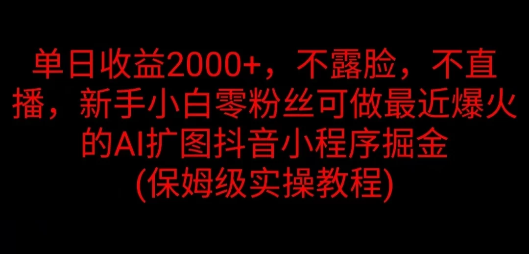 单日收益2000+，不露脸，不直播，新手小白零粉丝可做最近爆火的AI扩图抖音小程序掘金 （保姆级实操教程） - 项目资源网 - 项目资源网