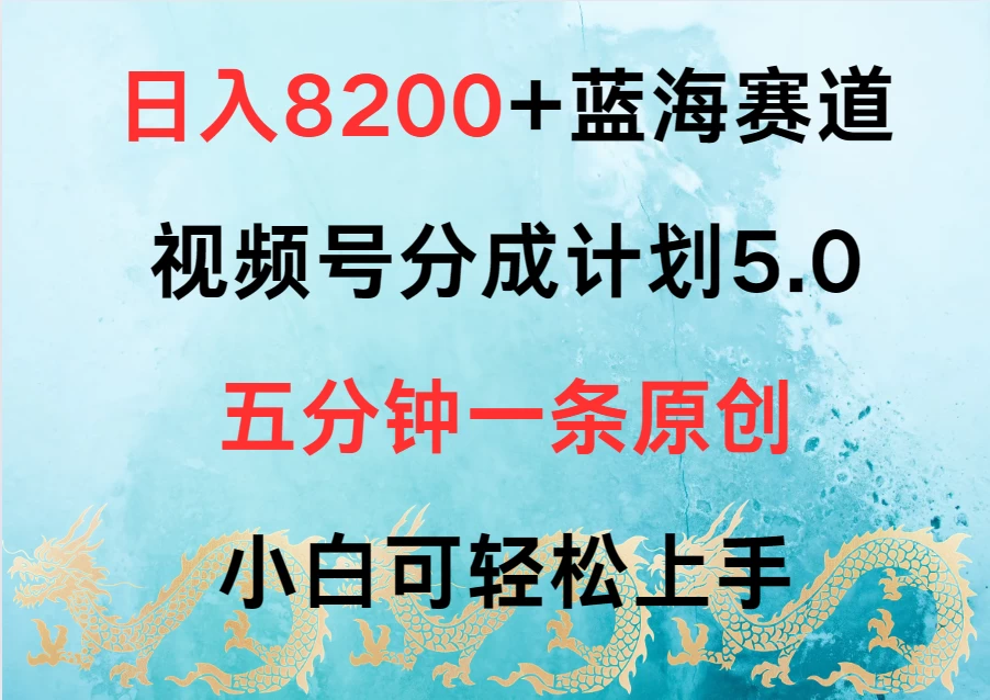 日入8200+蓝海赛道，视频号分成计划5.0，五分钟一条原创，小白可轻松上手 - 项目资源网 - 项目资源网