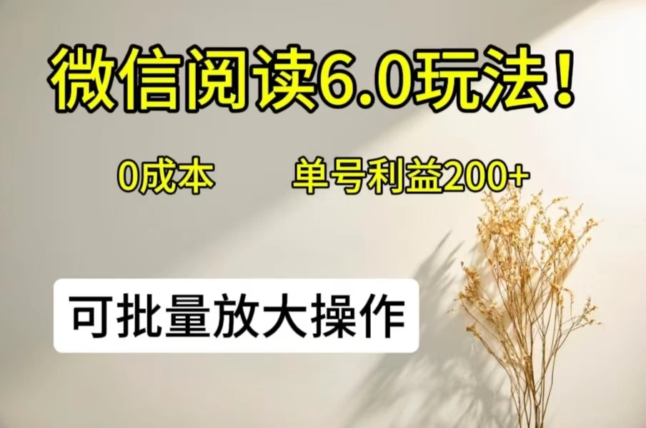 微信阅读6.0玩法！0撸，单号利益200+，可批量放大操作 - 项目资源网 - 项目资源网