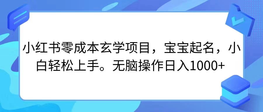 小红书零成本玄学项目，宝宝起名，小白轻松上手，无脑操作日入1000+ - 项目资源网 - 项目资源网