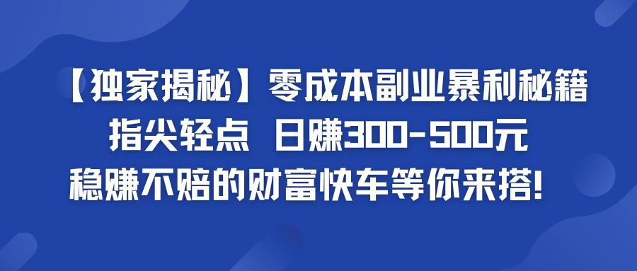 独家揭秘零成本副业暴利秘籍：指尖轻点，日赚300-500元，稳赚不赔的财富快车等你来搭！ - 项目资源网 - 项目资源网
