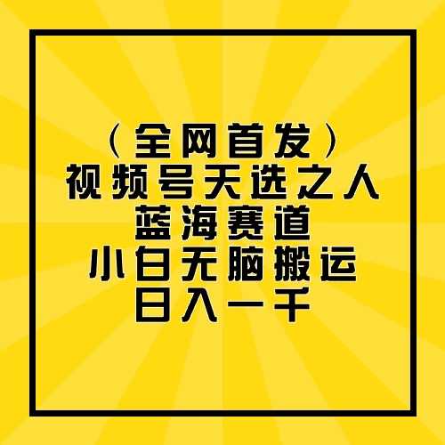 全网首发，视频号天选之人蓝海赛道，小白无脑搬运日入一千 - 项目资源网 - 项目资源网