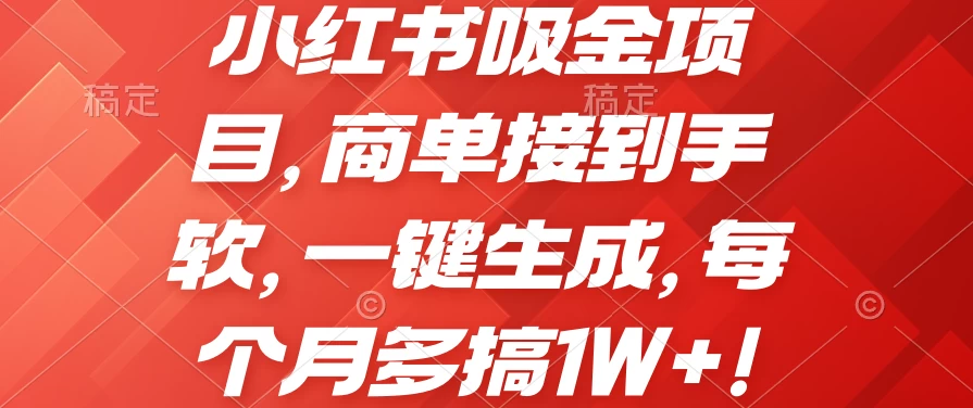 小红书吸金项目，商单接到手软，一键生成，每个月多搞1W+ - 项目资源网 - 项目资源网