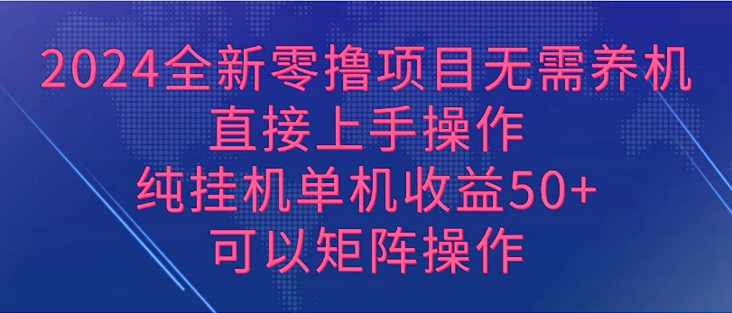 2024全新零撸项目，无需养机，直接上手操作纯挂机单机收益50+，可以矩阵操作 - 项目资源网 - 项目资源网