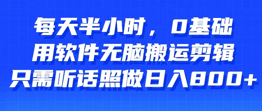每天半小时，0基础用软件无脑搬运剪辑，只需听话照做日入800+ - 项目资源网 - 项目资源网
