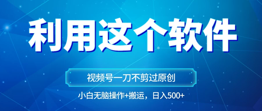 独家视频号原创玩法，用这个软件一刀不剪也能过原创，小白日入500+，无脑操作+直接搬运 - 项目资源网 - 项目资源网