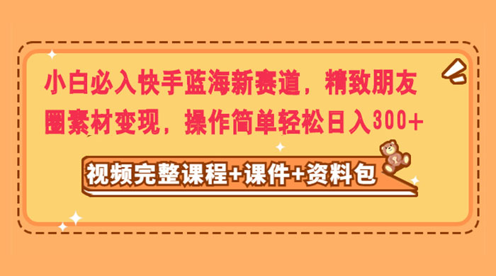 小白必入快手蓝海新赛道，精致朋友圈素材变现，操作简单轻松日入300+ - 项目资源网 - 项目资源网