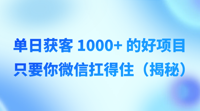 单日获客 1000+ 的好项目，只要你微信扛得住（揭秘） - 项目资源网 - 项目资源网