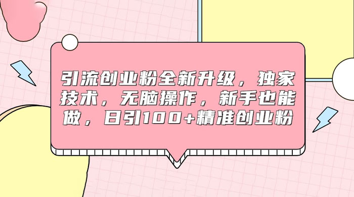 引流创业粉全新升级，独家技术，无脑操作，新手也能做，日引 100+ 精准创业粉 - 项目资源网 - 项目资源网