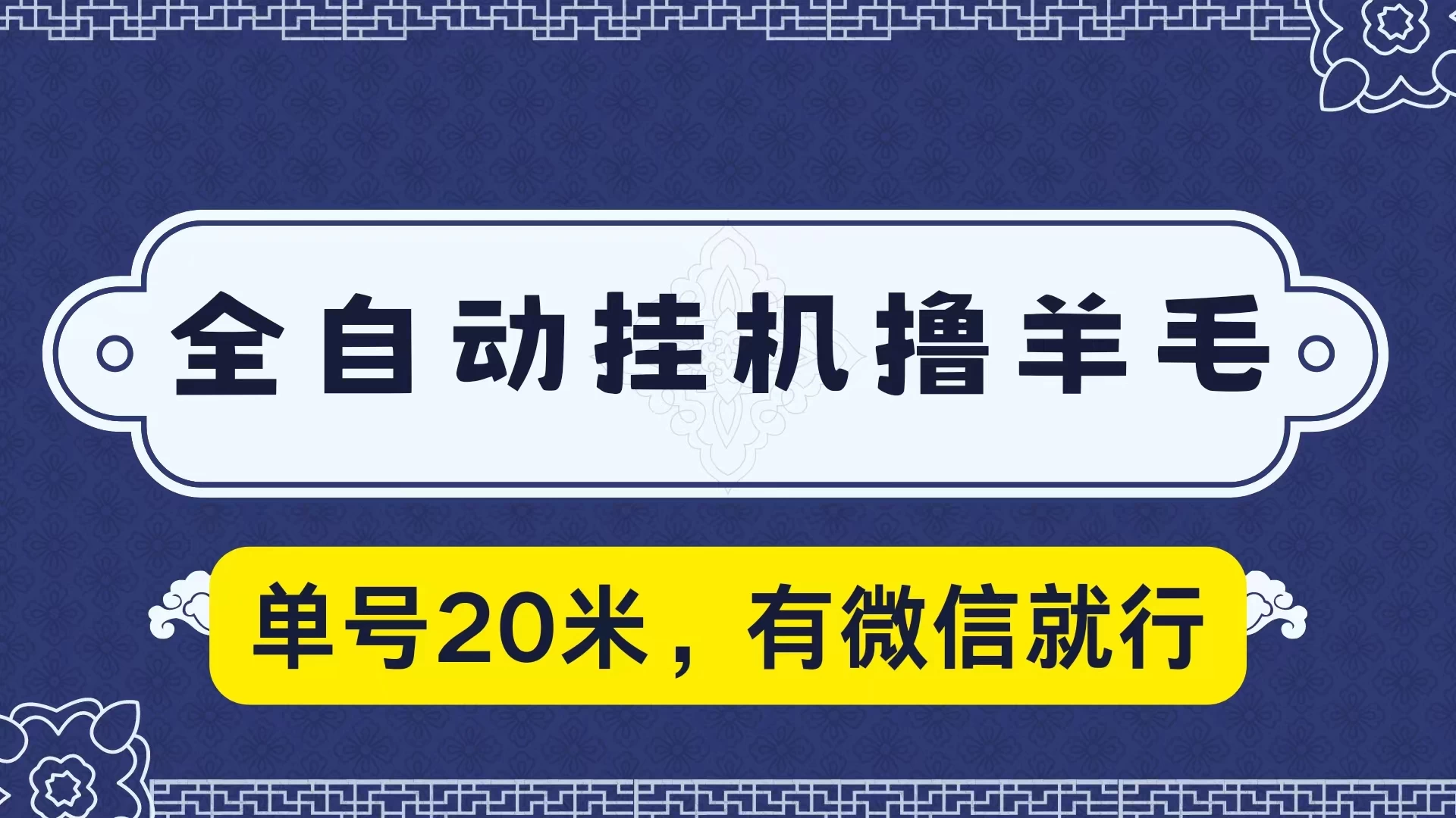 全自动挂机撸羊毛，单号20米，有微信就行，可矩阵批量放大 - 项目资源网 - 项目资源网