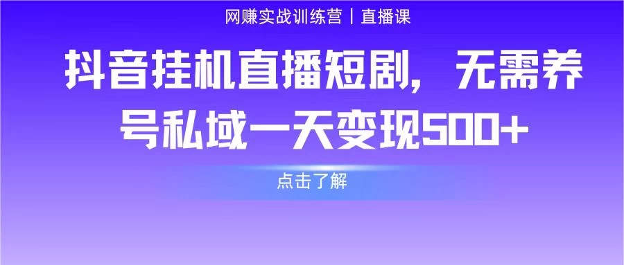 抖音挂机直播短剧，无需养号私域一天变现500+ - 项目资源网 - 项目资源网