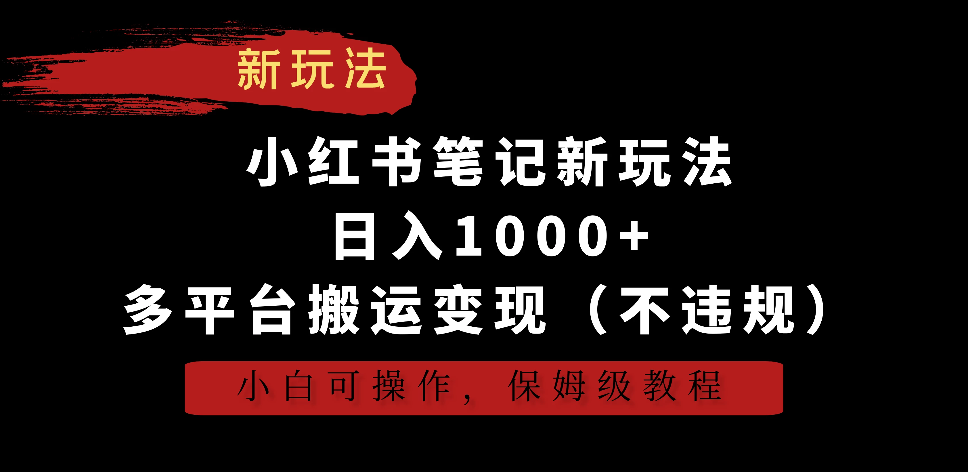 小红书笔记新玩法，日入1000+，多平台搬运变现（不违规），小白可操作，保姆级教程 - 项目资源网 - 项目资源网