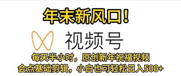 视频号新风口，会点基础剪辑即可上手，原创新年祝福视频，每天半小时，小白也可轻松日入500+ - 项目资源网 - 项目资源网