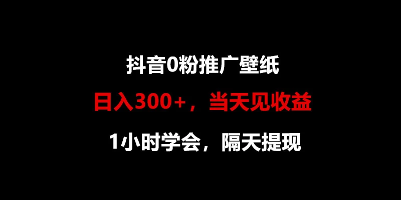 日入300+，抖音0粉推广壁纸，1小时学会，当天见收益，隔天提现 - 项目资源网 - 项目资源网