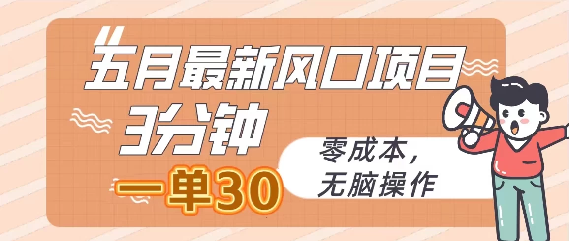 五月最新风口项目，3分钟一单30，无脑操作，零成本 - 项目资源网 - 项目资源网