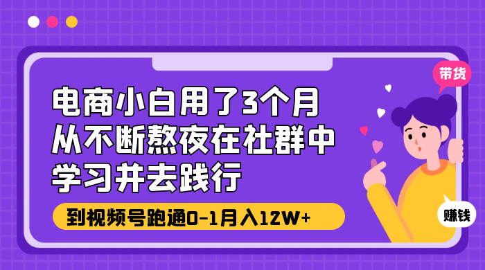 电商小白用了 3 个月，从不断熬夜在社群中学习并去践行，到视频号跑通 0-1 月入 12W+ - 项目资源网 - 项目资源网