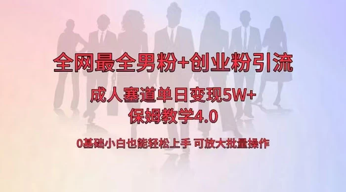 全网独创成人用品单日变现 5W+，最全男粉+创业粉引流玩法，小白也能轻松上手，保姆教学 4.0 - 项目资源网 - 项目资源网