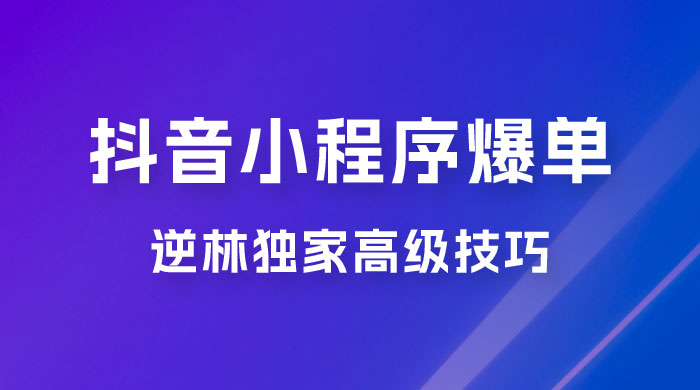 逆林抖音小程序爆单玩法，独家高级技巧，小白也可日入 300+ - 项目资源网 - 项目资源网