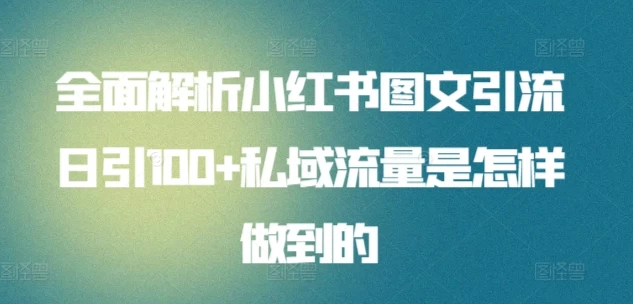 全面解析小红书图文引流日引100私域流量是怎样做到的 - 项目资源网 - 项目资源网
