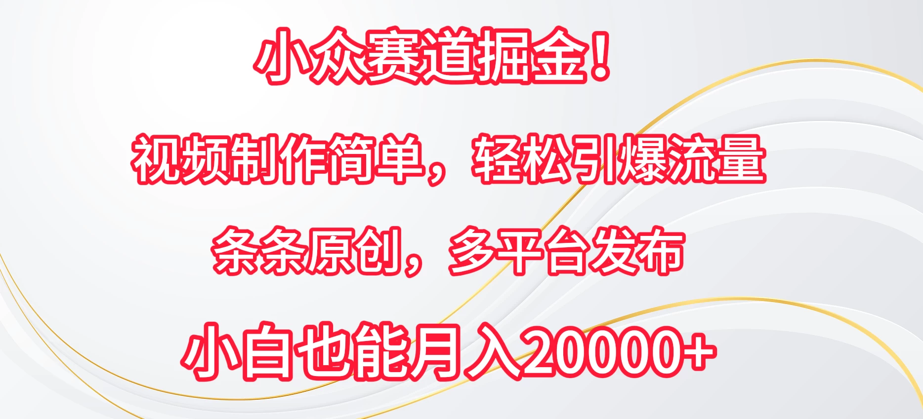小众赛道掘金！视频制作简单，轻松引爆流量，条条原创，多平台发布，小白也能月入20000+ - 项目资源网 - 项目资源网