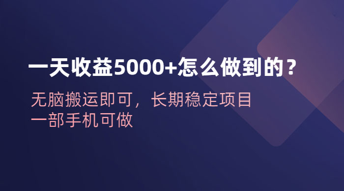 一天收益 5000+ 怎么做到的？无脑搬运即可，长期稳定项目，一部手机可做 - 项目资源网 - 项目资源网