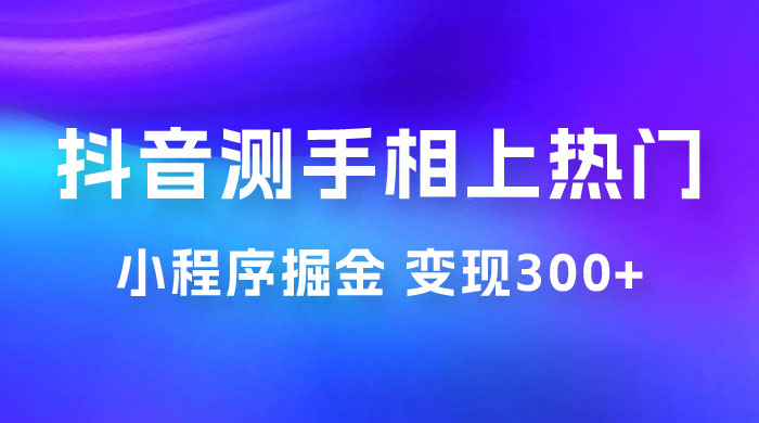 抖音小程序掘金：测手相上热门，当天见收益一小时变现 300+ - 项目资源网 - 项目资源网