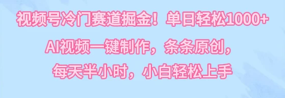 视频号冷门赛道掘金！单日轻松1000+，AI视频一键制作，条条原创，每天半小时，小白轻松上手 - 项目资源网 - 项目资源网