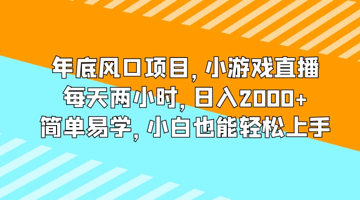 年底风口项目，小游戏直播，每天两小时，日入2000+，简单易学，小白也能轻松上手 - 项目资源网 - 项目资源网