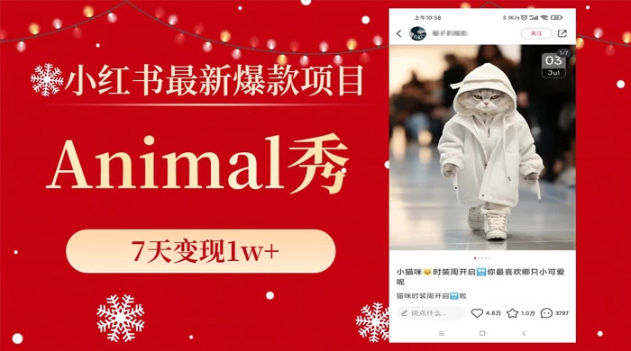 小红书最新爆款项目，Animal 秀，7天变现 1w+ - 项目资源网 - 项目资源网