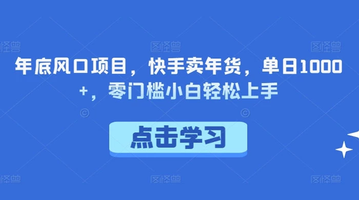 年底风口项目，快手卖年货，单日 1000+，零门槛小白轻松上手 - 项目资源网 - 项目资源网