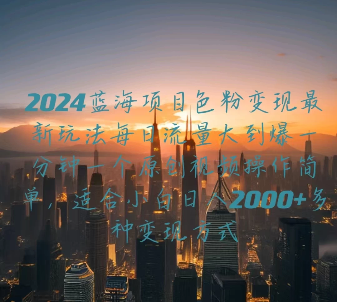 2024蓝海项目，色粉变现最新玩法，每日流量大到爆，一分钟一个原创视频操作简单适合小白，日入2000+多种变现方式 - 项目资源网 - 项目资源网