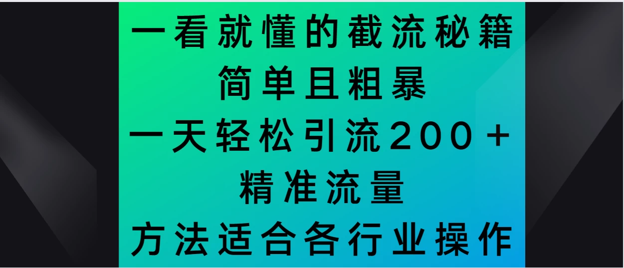 一看就懂的截流秘籍，简单粗暴，一天轻松引流200＋精准流量 方法适合各个行业操作 - 项目资源网 - 项目资源网