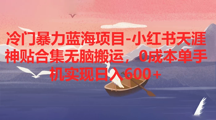冷门暴力蓝海项目，小红书天涯神贴合集无脑搬运，0 成本单手机实现日入 600+ - 项目资源网 - 项目资源网