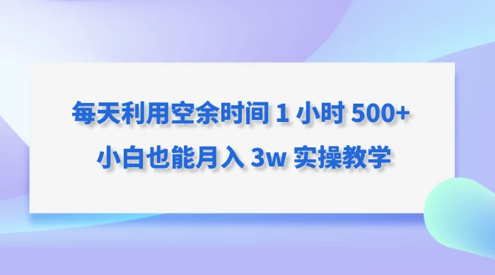 每天利用空余时间 1 小时 500+ 小白也能月入 3w 实操教学 - 项目资源网 - 项目资源网