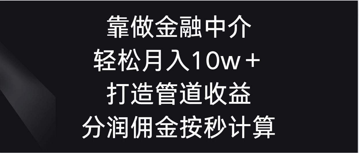 靠做金融中介，轻松月入10w＋打造管道收益，分润佣金按秒计算 - 项目资源网 - 项目资源网