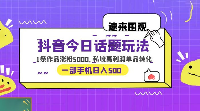 抖音今日话题玩法：单条作品涨粉上千，私域高利润单品转化 - 项目资源网 - 项目资源网