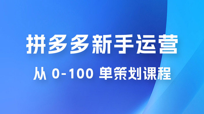 拼多多新手运营从 0-100 单策划课程，从零起步到爆单详细教程 - 项目资源网 - 项目资源网
