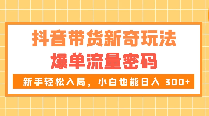 抖音带货新奇玩法，爆单流量密码，新手轻松入局，小白也能日入 300+ - 项目资源网 - 项目资源网